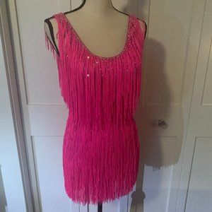 Hot Pink Fringe Latin Salsa Competition Dance Dress 4-8